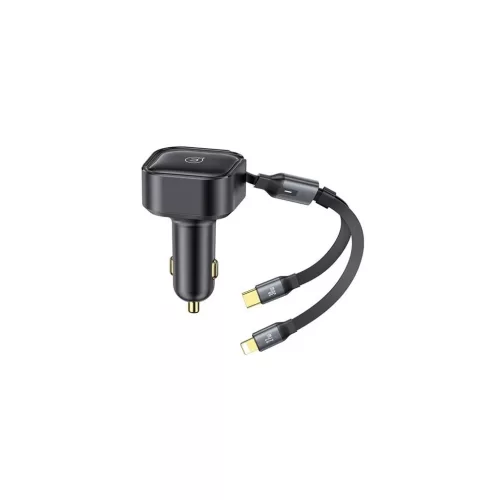 Usams C41 autós töltő (30W, PD gyorstöltő, LED jelzés + csévélhető lapos Type-C - lightning kábel) FEKETE Apple IPAD / IPAD 2 / IPAD (3rd ...