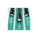 USAMS kábel U69 3-in-1 1m (Lightning/microUSB/USB-C) SJ508USB03 (US-SJ508) zöld