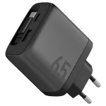 Fali töltő Energea Ampcharge Arc 65 USB-A/USB-C + visszahúzható USB-C kábel PD/PPS/QC3.0 GaN fegyverfém