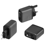 Fali töltő Energea Ampcharge Arc 65 USB-A/USB-C + visszahúzható USB-C kábel PD/PPS/QC3.0 GaN fegyverfém