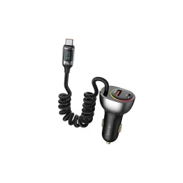  USAMS autós töltő C37 1xUSB+1xUSB-C 60W +USB-C kábel 30W PD+QC Fast Charge fekete CC192CC01