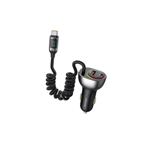 USAMS autós töltő C37 1xUSB+1xUSB-C 60W +USB-C kábel 30W PD+QC Fast Charge fekete CC192CC01