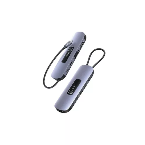 USAMS adapter elosztó 10in1 3xUSB 3.0/TF/SD/USB-C/HDMI/RJ45/VGA PD100W szürke patinás SJ644HUB01