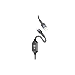   USAMS szőttes U48 Lightning kábel 1.2m 2A gyors töltéssel LED jelzőfénnyel SJ423USB01 (US-SJ423) fekete