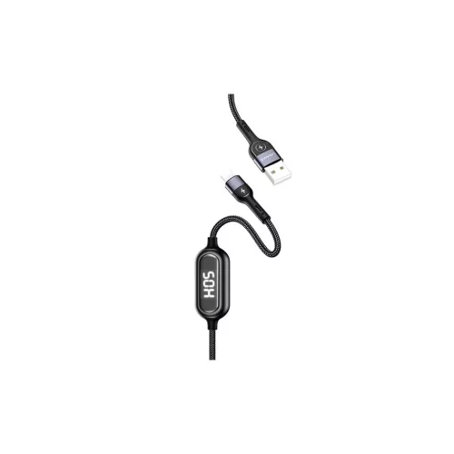 USAMS szőttes U48 Lightning kábel 1.2m 2A gyors töltéssel LED jelzőfénnyel SJ423USB01 (US-SJ423) fekete