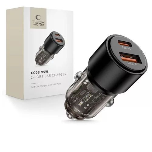 TECH-PROTECT CC03 2-PORT autós töltő PD 95W / QC3.0 fekete