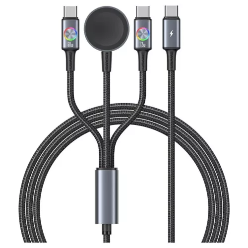 USAMS Huan Series SJ754 72W USB-C to USB-C + USB-C kábel és vezeték nélküli töltő óra készülékhez