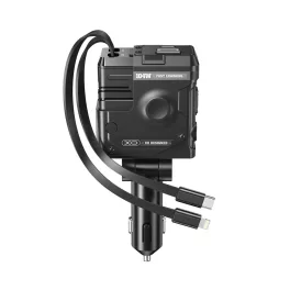   XO autós töltő CC66 104W 1x USB és 1x USB-C porttal, USB-C és Lightning kábellel, fekete