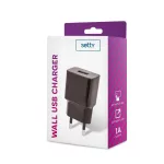 Setty töltő 1x USB 1A fekete