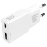Fali töltő 4smarts PDPlug Slim Duos 20W GaN USB-C+USB-A + USB-C kábel 1.5m fehér
