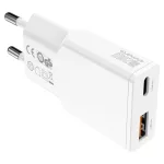 Fali töltő 4smarts PDPlug Slim Duos 20W GaN USB-C+USB-A + USB-C kábel 1.5m fehér