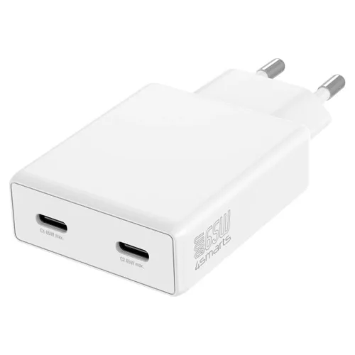 Fali töltő 4smarts PDPlug Slim Dual 65W GaN 2xUSB-C fehér