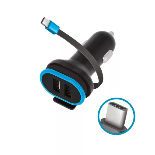 Forever CC-02 autós töltő 2x USB 3A USB-C kábellel 0,2 m fekete