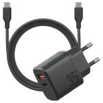 Fali töltő Bazic Goport Velox Kit 1xUSB-C 1xUSB-A GaN 35W kábellel fekete
