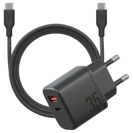   Fali töltő Bazic Goport Velox Kit 1xUSB-C 1xUSB-A GaN 35W kábellel fekete