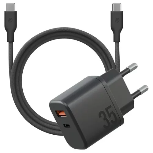 Fali töltő Bazic Goport Velox Kit 1xUSB-C 1xUSB-A GaN 35W kábellel fekete