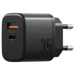 Fali töltő Bazic Goport Velox Kit 1xUSB-C 1xUSB-A GaN 35W kábellel fekete