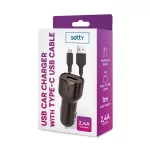 Setty autós töltő 1× USB 2,4A + 1,0 m USB-C kábel fekete
