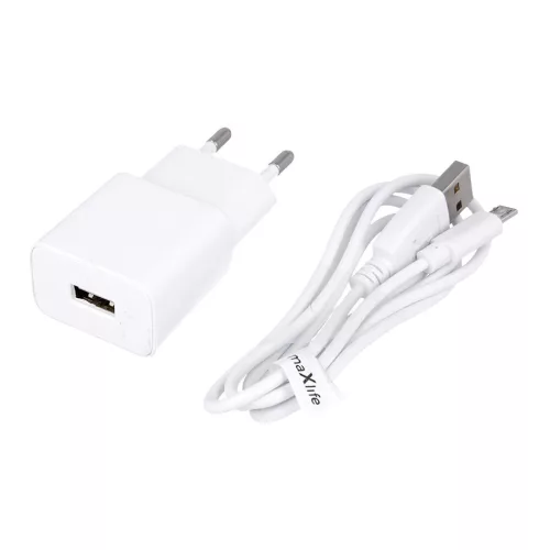 Maxlife MXTC-01 töltő 1x USB 2.1A microUSB kábellel fehér