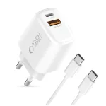 TECH-PROTECT NCA45W-GAN 2-PORT hálózati töltő PD 45W / QC3.0 + TYPE-C kábel fehér