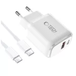 TECH-PROTECT NCA45W-GAN 2-PORT hálózati töltő PD 45W / QC3.0 + TYPE-C kábel fehér