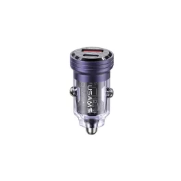   Usams C35 autós töltő USB+Type-C aljzat (45W, PD gyorstöltő) LILA (CC175CC02)
