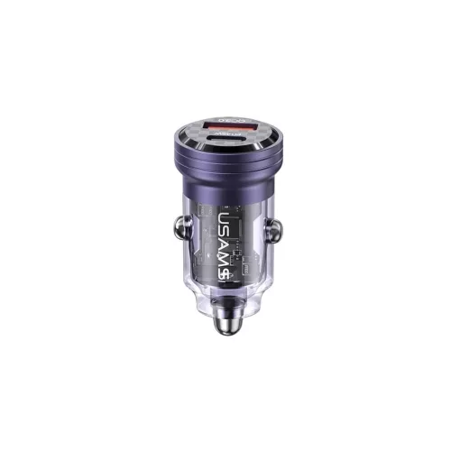 Usams C35 autós töltő USB+Type-C aljzat (45W, PD gyorstöltő) LILA (CC175CC02)
