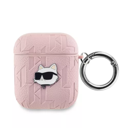 Karl Lagerfeld PU domborított Choupette tok AirPods 1/2 készülékhez rózsaszín