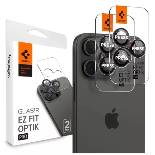 SPIGEN OPTIK PRO L-SERIES GLAS.TR EZ FIT kameravédő 2-PACK iPhone 14 Pro / Max / 15 Pro / Max / 16 Pro / 16 Max / 17 Pro / 17 Max készülékhez fekete