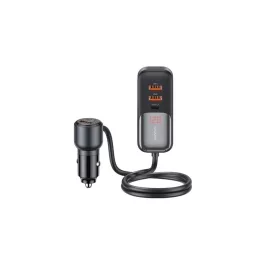   Usams C40 autós töltő 3 USB+2 Type-C aljzat (165W, PD gyorstöltő, LED kijelző + 1.5m hosszabbító) FEKETE (CC213CC01)
