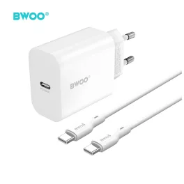   BWOO CDA233 PD 20W fali töltő 1x USB-C csatlakozóval és USB-C–USB-C kábellel, fehér