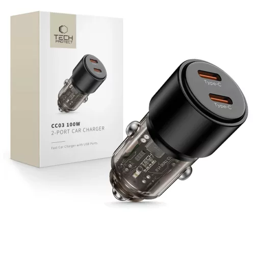 TECH-PROTECT CC03 2-portos autós töltő PD 100W fekete