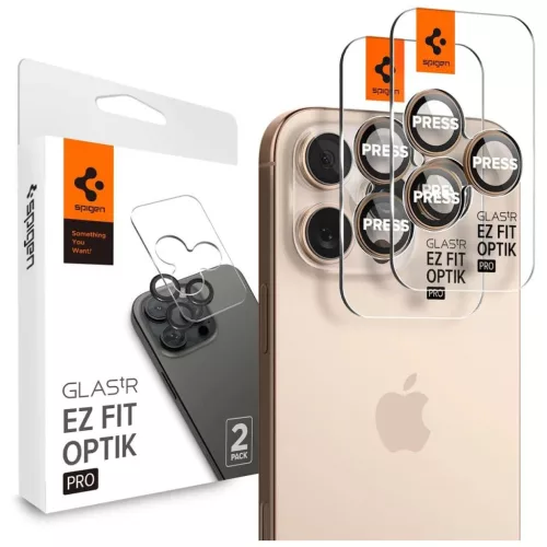 SPIGEN Optik Pro Glas.tr „EZ Fit” kameravédő 2-pack iPhone 16 Pro / Max / 17 Pro / Max készülékhez sivatagi titán