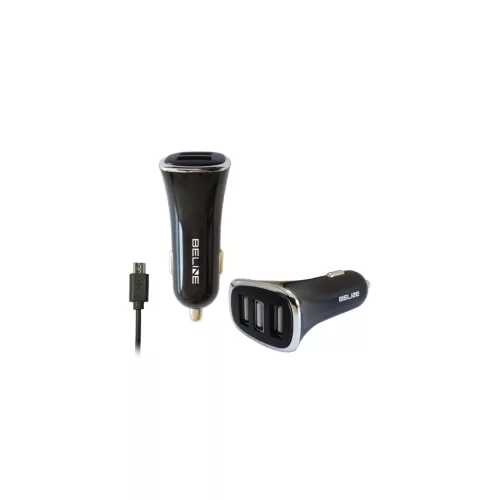 Ład. sam. Beline 3xUSB + microUSB 4A töltő fekete