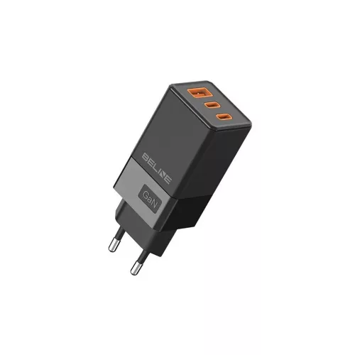 Beline Ład. network. GaN töltő BLN3CB65, 65W, 2x USB-C + 1x USB (head only), PD 3.0 + QC 3.0, fekete