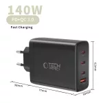 TECH-PROTECT NC140W-GAN 4-portos hálózati töltő PD 140W / QC3.0 fekete