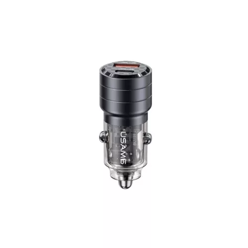 USAMS C36 autós töltő USB-A + USB-C aljzat (5V/3A, 95W, PD gyorstöltő) fekete (CC176CC01)