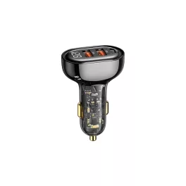   Usams autós töltő 2 USB+Type-C aljzat (125W, PD gyorstöltő, LED kijelző) FEKETE (CC158CC01)