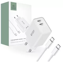   Tech-Protect Hálózati Töltő szett PD35W 2*USB-C + USB-C / USB-C Fehér
