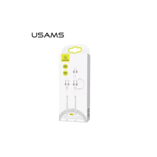 USAMS Braided U31 USB-C to USB-C/Lightning kábel 60W PD Fast Charge fehér SJ403USB02 (US-SJ403)