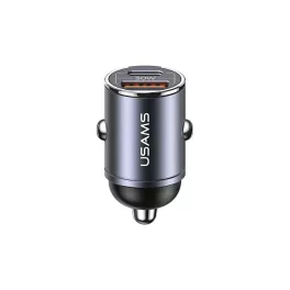   USAMS autós töltő 1xUSB+1xUSB-C C38 30WPD gyors töltés beépített gyűrűvel acél/patinált