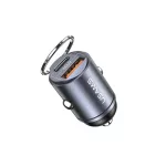 USAMS autós töltő 1xUSB+1xUSB-C C38 30WPD gyors töltés beépített gyűrűvel acél/patinált