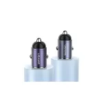 USAMS autós töltő 1xUSB+1xUSB-C C38 30WPD gyors töltés beépített gyűrűvel acél/patinált
