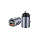 USAMS autós töltő 1xUSB+1xUSB-C C38 30WPD gyors töltés beépített gyűrűvel acél/patinált