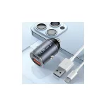 USAMS autós töltő 1xUSB+1xUSB-C C38 30WPD gyors töltés beépített gyűrűvel acél/patinált