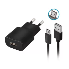 Forever TC-01 1x USB 2A töltő és microUSB kábel fekete