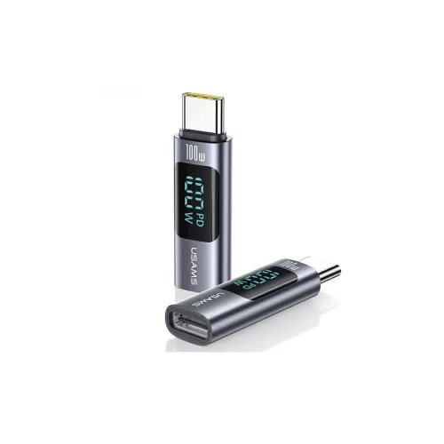 USAMS AU18 USB-C–USB-C adapter digitális kijelzővel 100W acél/alumínium SJ682TC01 (US-SJ682)