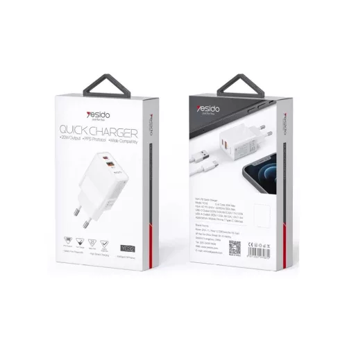 YESIDO YC32 fali töltő PD 20W QC3.0 USB-A+C fehér
