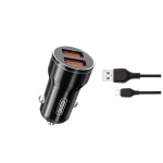 XO autós töltő CC48, 2× USB 2,4A USB-C kábellel, fekete