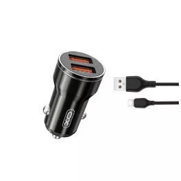 XO autós töltő CC48, 2× USB 2,4A USB-C kábellel, fekete